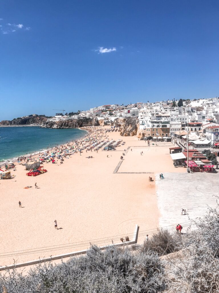 View from the escalators of the beach - Hotel California in Albuferia Old Town, The Algarve Portugal | eco-friendly, vegan, adults-only hotel with a modern twist | On The Beach Holidays Review | Elle Blonde Luxury Lifestyle Destination Travel Blog