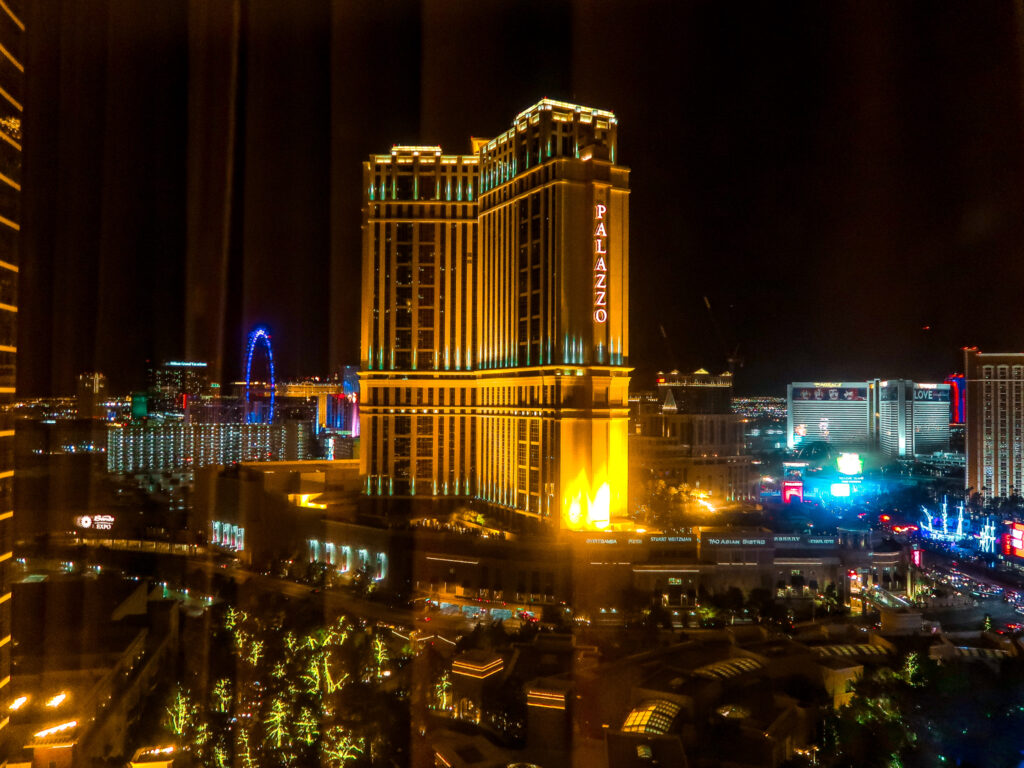 View of Palazzo from Wynn bedroom Wynn Slots | 7 Night Itinerary for Las Vegas | If you're looking to plan things to do in Vegas here's what we got up to on our 6th visit | Travel Tips | Elle Blonde Luxury Lifestyle Destination Blog